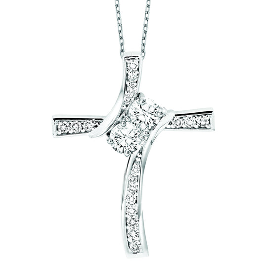 Twogether 14k wg diamond cross pendant