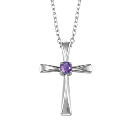 Silver Cross Necklace with Gemstone Center