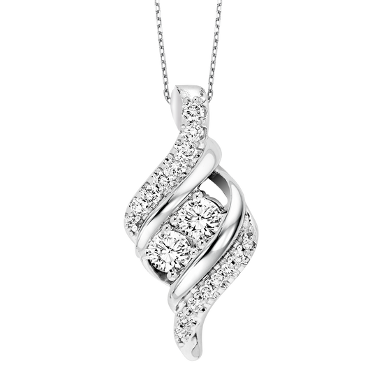 TwoGether 14K WG Diamond Two Stone Pendant 1/2 ctw