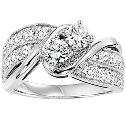 TwoGether 14KW Diamond Two Stone Ring 1 ctw