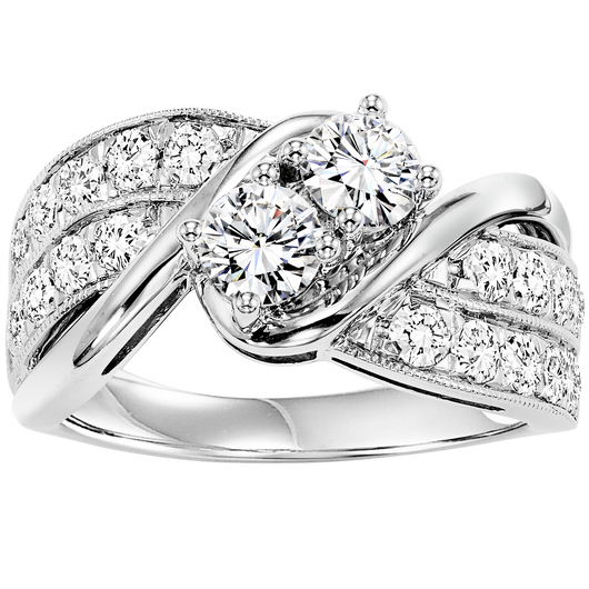 TwoGether 14KW Diamond Two Stone Ring 1 ctw